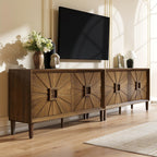 Large Buffet Sideboard Cabinet with Storage,60" Modern Cedenzas Buffet Table American Farmhouse Charm Cabinet with 4 Symmetrical Sunburst Doors for Living Room Hallway, Antique Brown