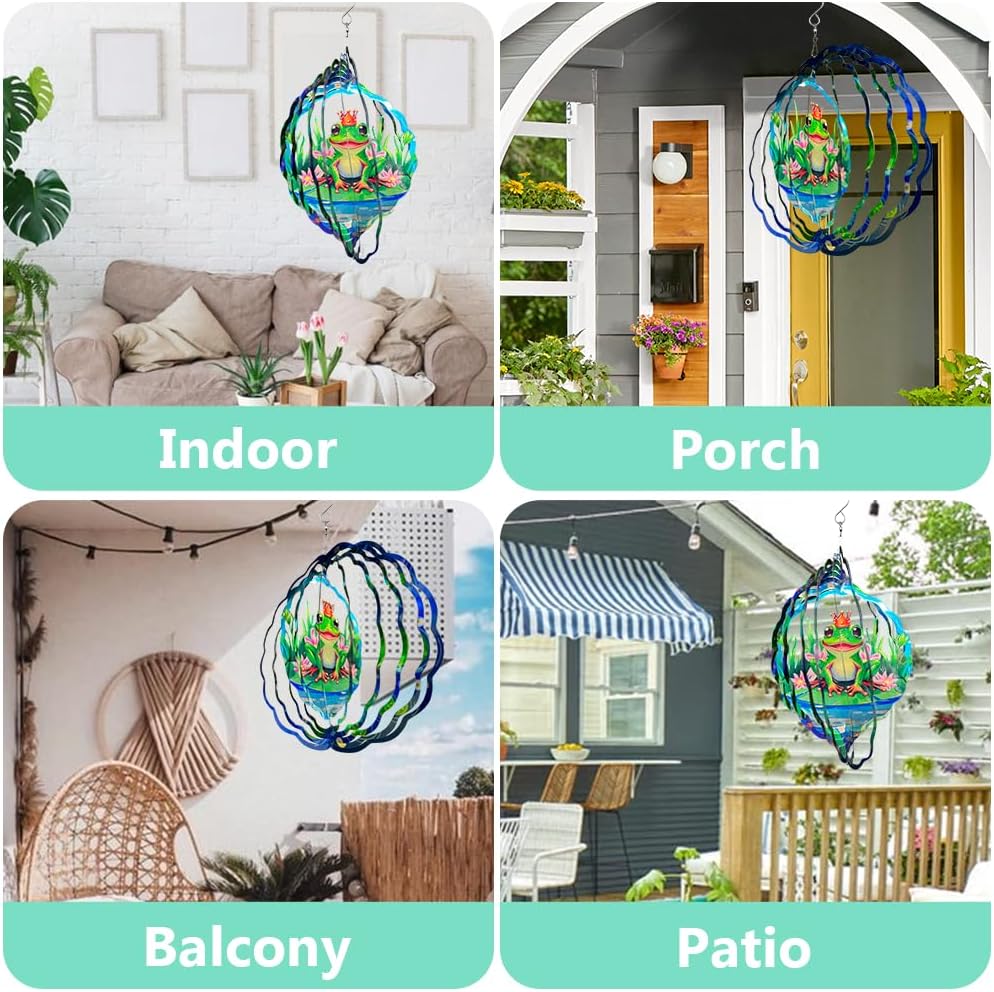 Frog Wind Spinner, 3D Hanging Stainless Steel Garden Spinner, Wind Spinner Hanging for Outdoor & Indoor Décor, Unique Gifts for Yard Garden Decoration or Patio Décor (Frog)