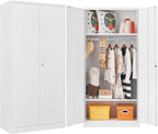 Metal Wardrobe Cabinet with Hanging Rod & Lock,White Armoire Wardrobe Closet,Metal Clothing Storage Cabinet with Adjustable Shelves and Doors,72" Armoire Storage Cabinets for Home,Living/Laundry Room
