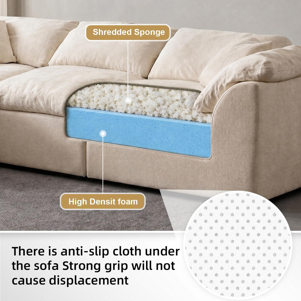 109" Cloud Couch Sectional for Living Room, Oversized Modular L Shaped Sofa with Ottoman, Deep Seat Chenille Sectional Couch, Convertible Sofa Bed for Ultimate Comfort(Lvory White)