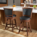 Bar Stools Set of 2, Farmhouse 24" Counter Height Barstools, Brown | Upholstered Leather Cushion&Backrest, Solid Wood Legs & Footrest, 360-degree Swivel Seat