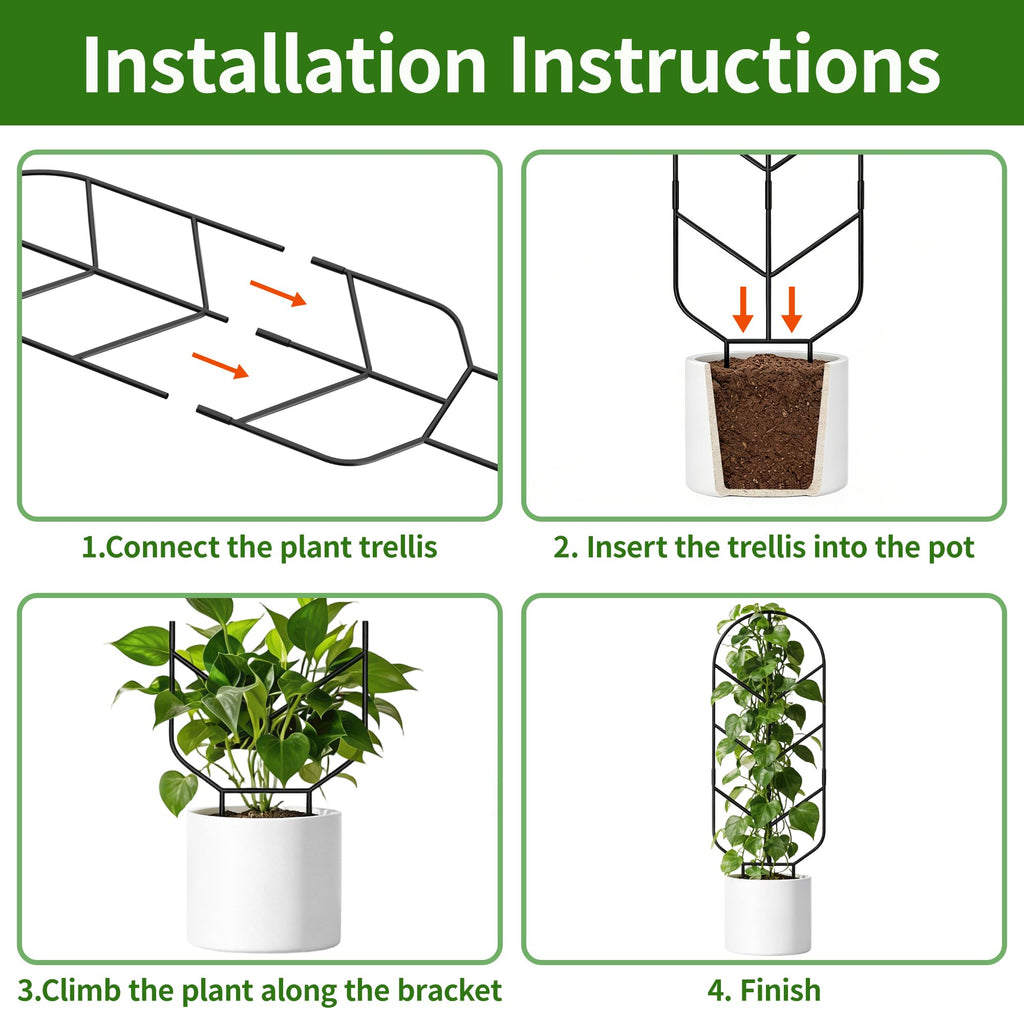 2 Pack 30'' Large Metal Plant Trellis for Climbing Plants, Tall Plant Support for Indoor & Outdoor Use, Modern Decorative Trellis for Potted Plants (2 Pack)