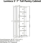 67" Kitchen Pantry Cabinet, 28"W Storage Cabinet for Kitchen, Living Room | 67" x 28" x 15" size, 4 adjustable shelves, engineered wood, anti-tip compatible, Shaker doors, White