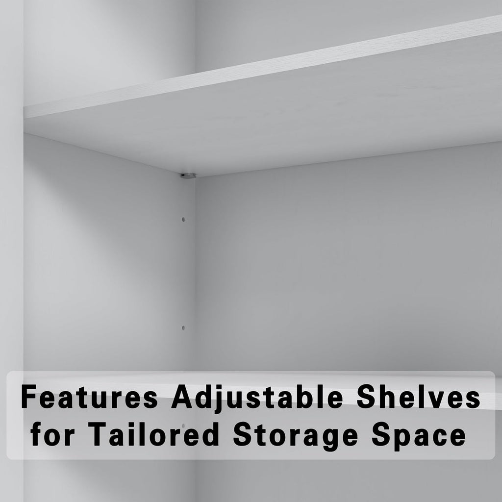67" Kitchen Pantry Cabinet, 28"W Storage Cabinet for Kitchen, Living Room | 67" x 28" x 15" size, 4 adjustable shelves, engineered wood, anti-tip compatible, Shaker doors, White