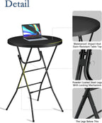 Round Folding Table, 32" Bar Height Tables for Parties and Commercial Events, Portable Plastic Table w/Thick Table Top, Metal Frame, Locking Legs, Indoor Outdoor Accessory, 2 Pack, Black
