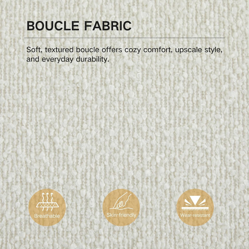 End of Bed Bench for Bedroom, 66.34'' Boucle Fabric Long King Size Bench with Black Legs for Entryway, Hallway, Cloakroom, Window Bench (White).