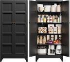 Yizosh Metal Storage Cabinet with 2 Doors and 4 Adjustable Shelves - 71" Black Kitchen Pantry Storage Cabinet,4-Tier Tall Steel Cabinet Locker for Living Room,Dining Room,Kitchen