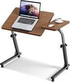TV Tray Table with Wheels, Height Adjustable Folding Laptop Desk for Sofa | TV Dinner Trays for Eating on Couch, Mobile Sofa Side Table with Tilt Top, Portable Snack Desk for Couch, Bed and Recliner