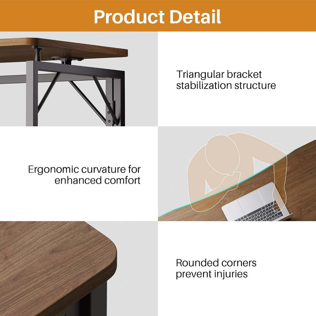 JOYMOOP 47.2" Brown Folding Desk, No Assembly, Wooden Top, Large Size | Versatile Foldable Desk for Work, Study, Craft | Slim-Folding Storage | 150 lbs, Safe Corners | Metal Legs Foldable Table