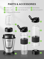 Personal Blender, Electric Shake Bottle with 2 x 20oz Travel Bottle and Coffee/Spices Jar, Portable Shaker Cups for Protein Shakes, 500W Single Serve Blender for Shakes and Smoothies, Sports(Black)