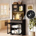 72" Black Kitchen Pantry Cabinet with Lights and Charging Station, Tall Hutch Storage Cabinet Coffee Bar Cabinet with Microwave Shelf for Dining Room