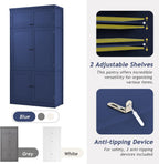 JIJIWANG 70.9" H Farmhouse Freestanding Kitchen Pantry Storage Cabinet with Drawers and Shelves, Buffet with 8 Pull-Out Trays and 4 Doors Blue