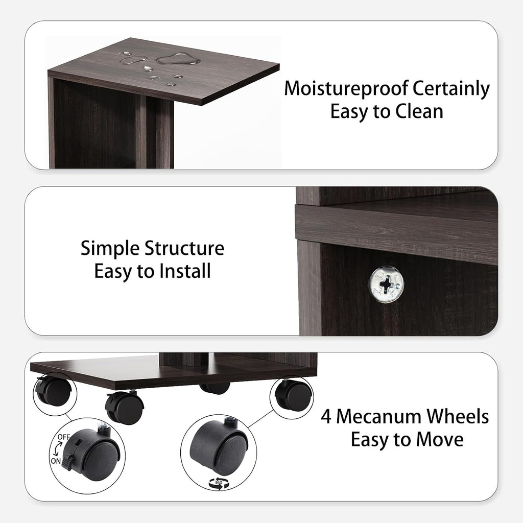 End Table, Side Table, Nightstand, USB Ports and Outlet，3-Tier Storage Shelf, Sofa Table for Small Space, Living Room, Bed Room(Brown)