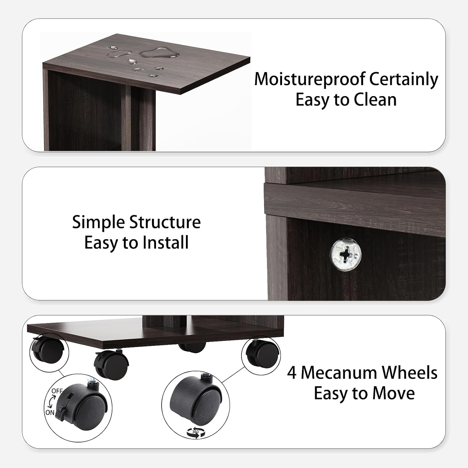 End Table, Side Table, Nightstand, USB Ports and Outlet，3-Tier Storage Shelf, Sofa Table for Small Space, Living Room, Bed Room(Brown)