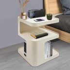 Modern Metal Side Table with Storage - No Assembly Small End Table & Nightstand for Bedroom,Living Room,Couch - Compact Accent Table for Small Spaces,Durable Bedside Table (Cream)