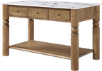 Christopher Knight Home Athen Wooden Kitchen Island with Storage & Marble-Look Tabletop, Island Table for Kitchen, Turned Ball Legs, Storage Cabinet with Drawers + Open Shelf, Walnut + White