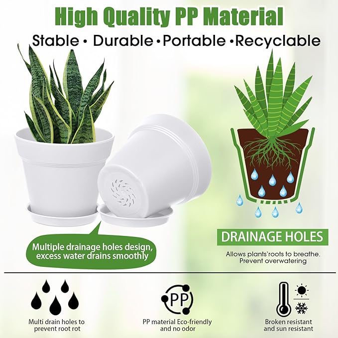 Mumufy 54 Pack 4 Inch Plant Pots Bulk Small Planter with Drainage Hole and Saucer Small Plastic Pots for Flowers Succulent Cactus and All House Indoor(Classic)