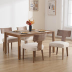 Farmhouse Dining Chairs Set of 6, Mid Century Modern Kitchen Chair Upholstered Natural Color Wooden Chairs with T-Shape Back, Armless Comfy Accent Chairs, Linen Beige