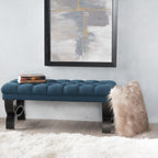 Merax 41” Upholstered Entryway Bench, End of Bed Ottoman Seat with Solid Wood Leg for Bedroom, Living Room, Indoor, Navy Blue