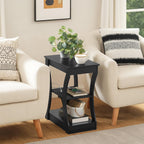 MAHANCRIS Black End Table with Charging Station, Skinny Side Table with USB Ports and Outlets, Nightstand, 3 Tier Bedside Table with Storage Shelf for Living Room, Bedroom, Small Space, ETBK53E01