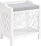 Alaterre Furniture Coventry Bench Stool with Cushion - Pine Wood Bench for Entryway or Bathroom Storage - Use as Shoe Rack, Vanity Chair and More (White)