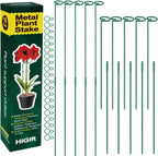 10 Pack Height Adjustable Plant Support Stakes (17" or 32" Inches), Metal Plant Stakes for Indoor Outdoor Plants, Tall Plant Stick Support Ring Cages for Garden Flower Amaryllis Orchid Gladiolus