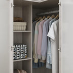 MOUMON Tall Corner Wardrobe, L-Shaped Modern Bedroom Armoires with Frosted Glass Doors and Hanging Rod, Corner Armoire Closet for Clothes Storage, Wood Grain 35.4" W x 35.4" D x 86.6" H