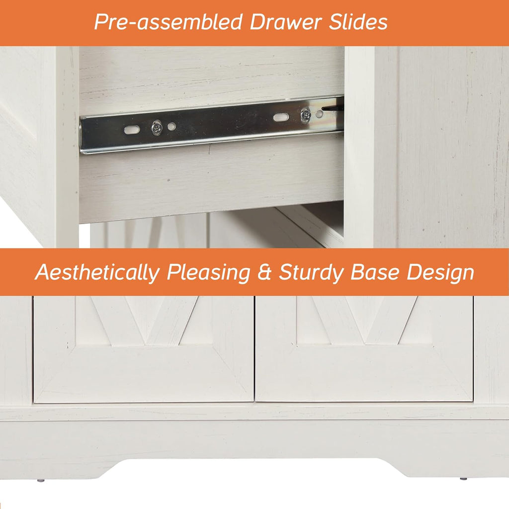 WAMPAT Kitchen Pantry with Barn Door,73.3" Tall Wood Open Storage Cupboard,Farmhouse Patry Cabinet with 2 Drawers and Adjustable Shelf for Dining Room,Living Room,Antique White
