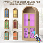 71” Tall Arched Kitchen Pantry with X-Pattern Glass Doors & RGB Lighting, Storage Cabinet Display Cabinet with Adjustable Shelves, Modern Pantry Cabinet for Kitchen, Living Room & Dining Room