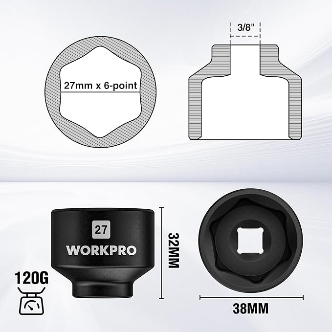 WORKPRO 27mm Oil Filter Socket Wrench, Oil Filter Removal Tool, Oil Filter Change Set, Ideal for Some Mercedes, Volkswagen, Hyundai, Kia, Minis, and Smart Car
