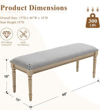 46'' French Country Entryway Bench Wooden Linen Fabric Upholstered Seat Dinng Bench with Nailhead Trim for Hallway End of Bed, Grey