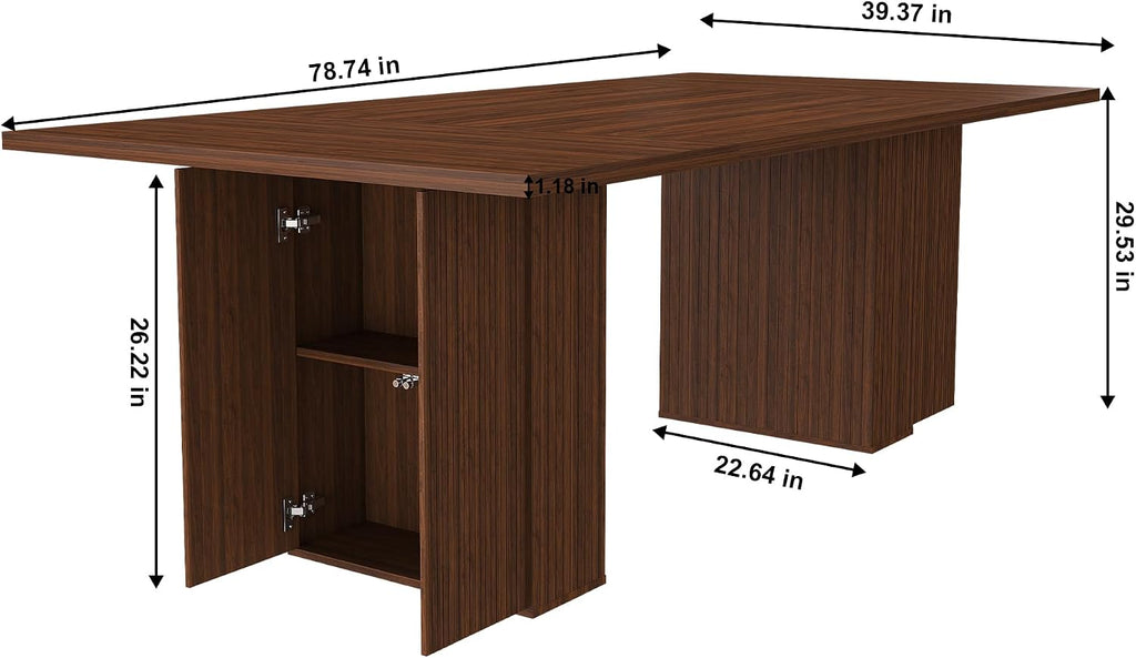 kevinplus78.74'' Rectangular Wood Dining Table with Hidden Storage Space for 4-6, Modern Midcentury Kitchen Dinner Table for Dining Room Living Room, Easy Assembly, Walnut