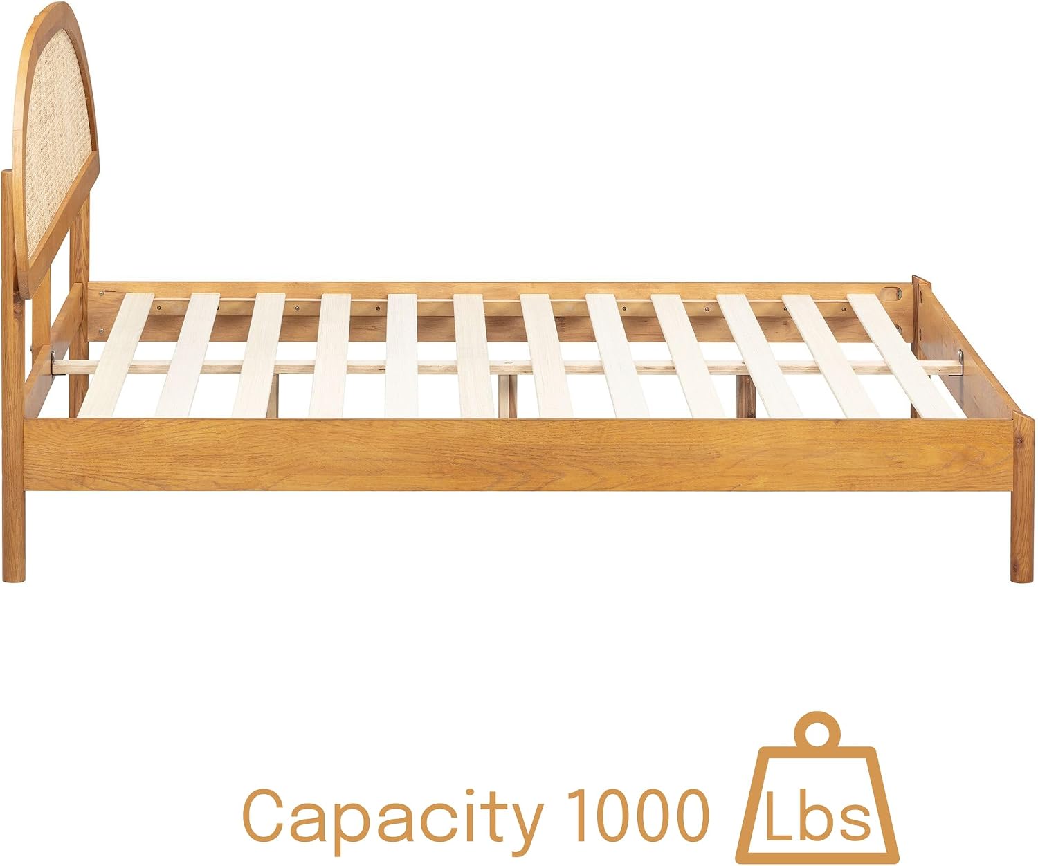 NTC Gem Wooden Bed Frame with Headboard and Natural Rattan, Solid Oak/Rubber Wood Foundation with Silent Slats, 1000 Lb Capacity, Effortless Assembly (Natural Cane - Rustic Oak, Queen)