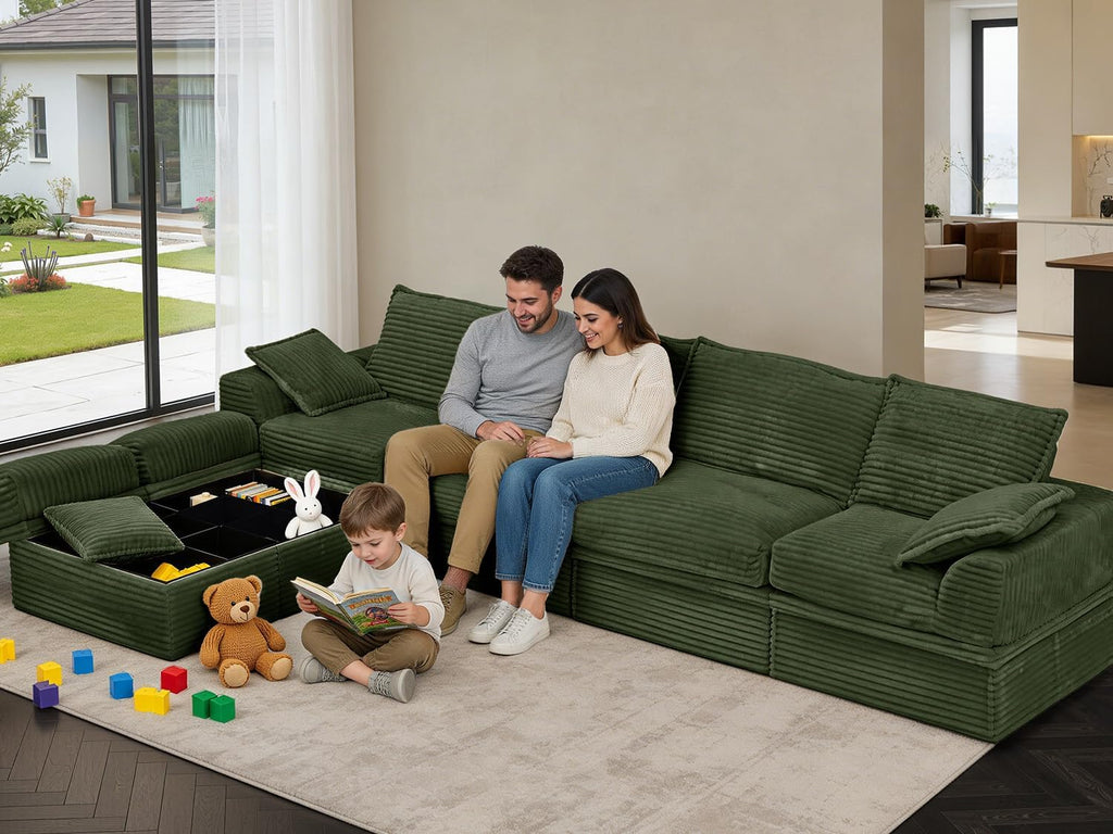 Upgrade Couch with Storage, Extra Deep&High Seat Modular Sectional Sofa 4 Seater U Shaped Cloud Couch with Ottoman, Tool-Free Assembly Sectional Couches for Living Room