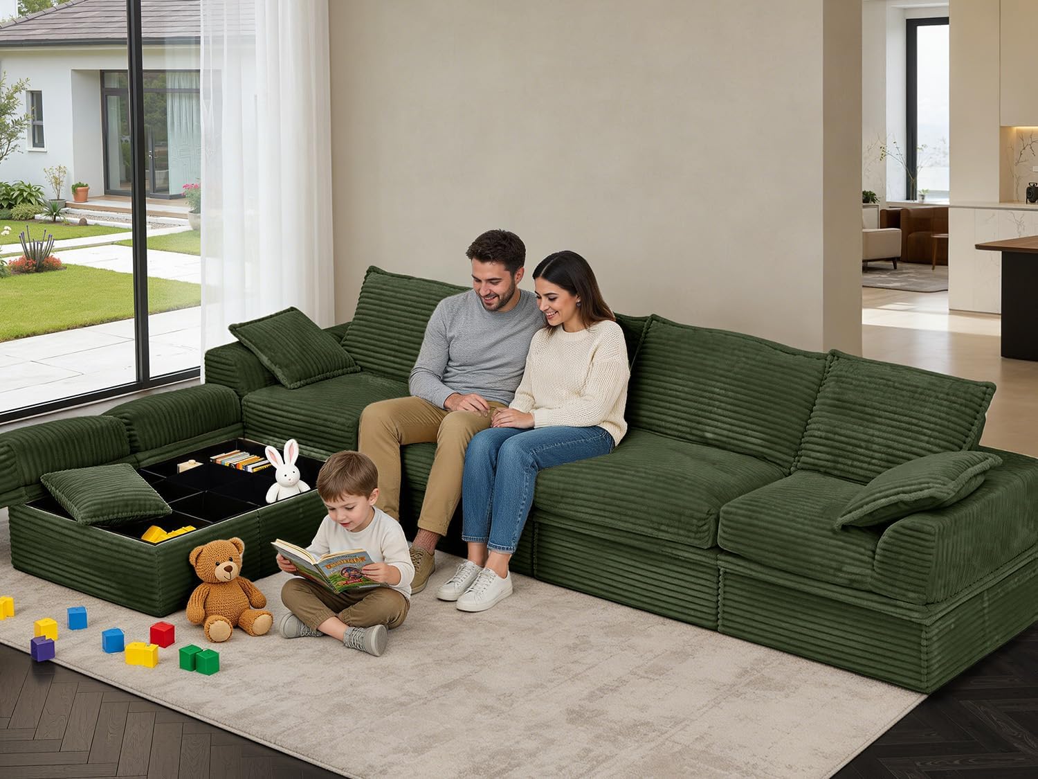 Upgrade Couch with Storage, Extra Deep&High Seat Modular Sectional Sofa 4 Seater U Shaped Cloud Couch with Ottoman, Tool-Free Assembly Sectional Couches for Living Room