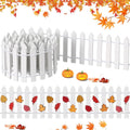 Thyle Thanksgiving DIY Mini Fairy Garden Fence Fall Wood Picket Crafts with 35 Inches Wood Picket Fence 100 Wooden Leaves and Glue for Autumn Centerpieces Thanksgiving Activity(White)