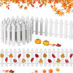 Thyle Thanksgiving DIY Mini Fairy Garden Fence Fall Wood Picket Crafts with 35 Inches Wood Picket Fence 100 Wooden Leaves and Glue for Autumn Centerpieces Thanksgiving Activity(White)