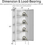 Polup Glass Display Cabinet with Glass Doors, White Curio Cabinet with 3 Side Tempered Glass, 66" Tall Bookcase Display Case for Collectibles, Metal Storage Cabinet for Living Room, Assemble Required