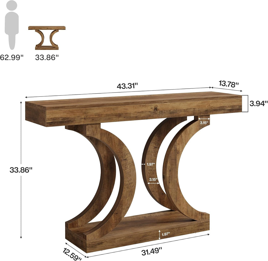 Tribesigns 43-Inch Farmhouse Curved Console Entryway Table for Living Room | 2 Tier Diaplay Space, Unique Curved Base, Adjustable Leg Pads, Sofa Table Behind the Couch,Thickened Sturdy Tabletop