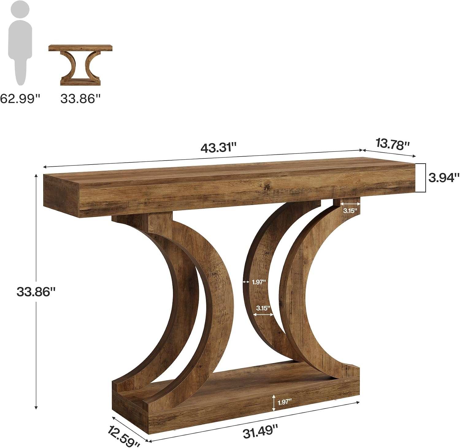 Tribesigns 43-Inch Farmhouse Curved Console Entryway Table for Living Room | 2 Tier Diaplay Space, Unique Curved Base, Adjustable Leg Pads, Sofa Table Behind the Couch,Thickened Sturdy Tabletop