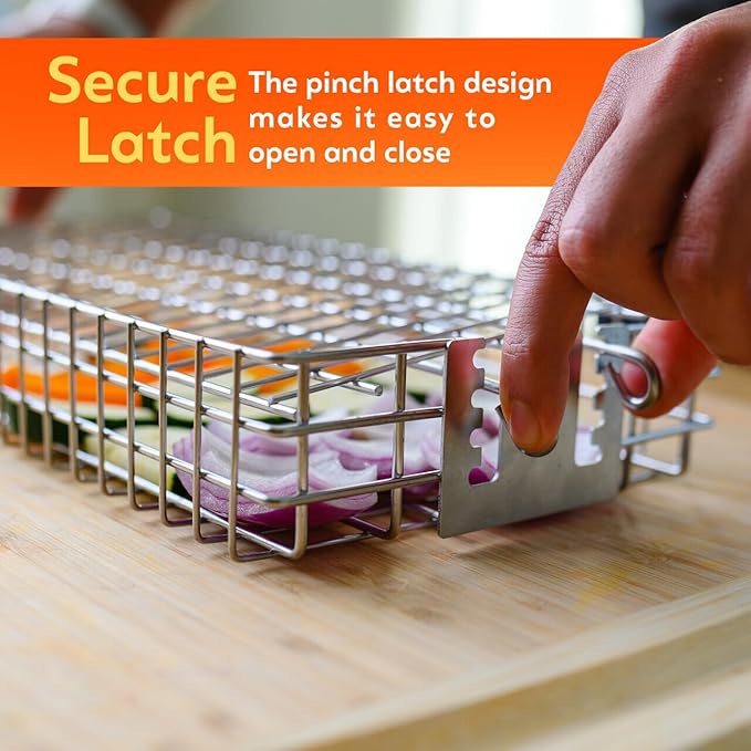 Adjustable Grill Basket w/Removable Handle - 4 Levels of adjustment for endless cooking options - Accessories include basting brush, scrub sponge, & storage bag