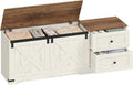 Hzuaneri Storage Chest, 58" Extra Large Storage Bench with Double Drawers, Farmhouse Style Wooden Chest Bench with Barn Door, Large Trunk for Living Room, Bedroom, or Entryway, Antique White SB15114X