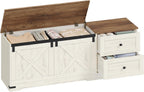 Hzuaneri Storage Chest, 58" Extra Large Storage Bench with Double Drawers, Farmhouse Style Wooden Chest Bench with Barn Door, Large Trunk for Living Room, Bedroom, or Entryway, Antique White SB15114X