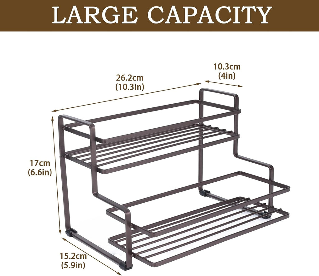 Coffee Syrup Organizer, 2-Tier Metal Syrup Rack, Liquor Bottle Display Shelf, Coffee Bar Accessories Decor, Kitchen Countertop Organizer for Syrups, Wine, Spice