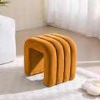 ONEVOG Velvet Pouf Ottoman, Small Ottoman Foot Rest for Couch, 18 Inch Cute Vanity Chairs for Makeup, Living Room Decorative, Sturdy Frame, Upholstered Modern Footrest for Bedroom, Dorm, Cognac