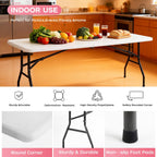 FDW | 8FT Folding Table | White | Portable Plastic Table | with Carry Handle | Waterproof & Foldable Table Design | Steel Frame with Lock | for Events, Camping, Indoor & Outdoor Use