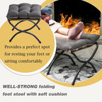 15" Upholstered Folding Foot Rest Stool with Foldable Metal Frame Dark Grey