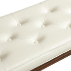 Christopher Knight Home Yae Luxurious PU Leather Upholstered End of Bed Ottoman, Wooden Living Room Ottoman Bench with Fluted Legs/Cylindrical Arm, Long Entryway Bench with Button Tufting, Brown+Beige
