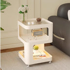 3-Tier End Table,Sofa End Can Rotate Square End Side Tables Glass Top Coffee Table with Sensor Light Accent Bedside Table with Storage Shelf Nightstand for Bedroom,Living Room,Kitchen,Bathroom