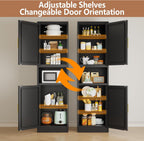 Tokawa 67” Tall Slim Storage Cabinet, 12 Inch Deep x 16 Inch Wide Metal Pantry with Open Middle Shelf, Narrow Kitchen Utility Cabinet with Gold Handles, Black